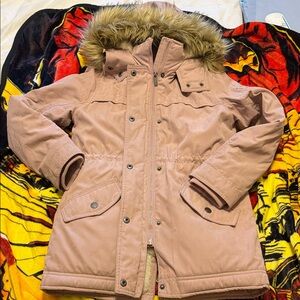 Abercrombie Kids Blush Puffer Jacket with Faux Fur Trim